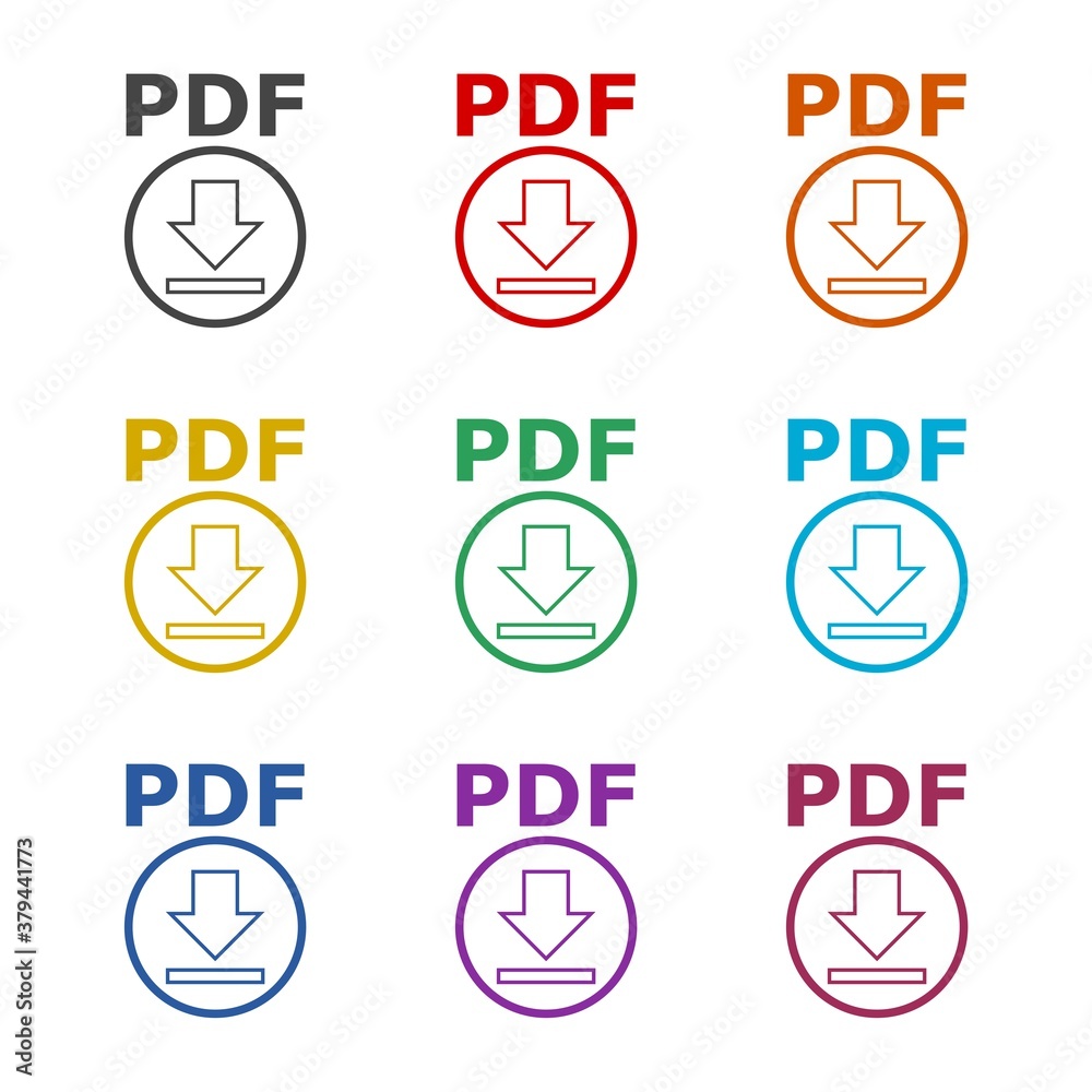 Fototapeta premium PDF download icon, color set