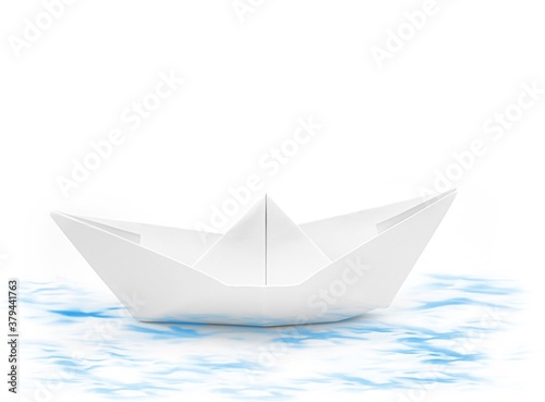 Paper boat on the water with white background 