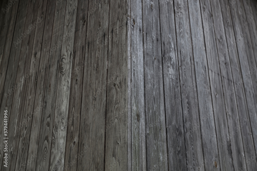 Naklejka premium Old wood texture. Grey wooden background. Old wood wall in perspective view.