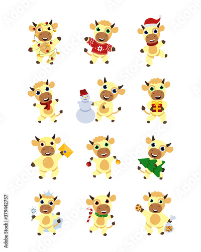 Ox Character Vector Clipart Winter 2021 new year