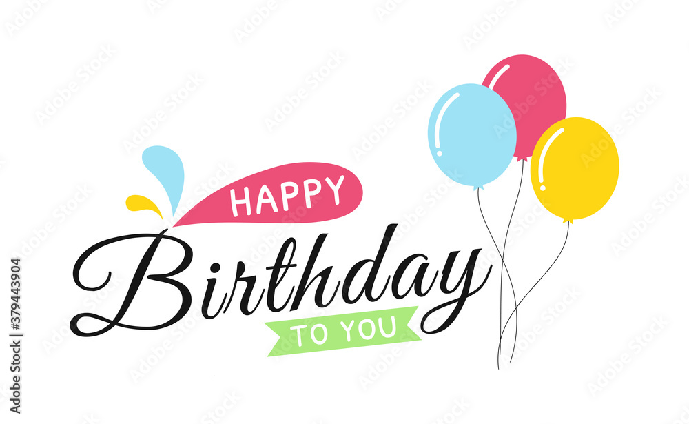 Happy birthday with red ribbon and balloons colorful party typography isolated on white background vector Happy birthday with red ribbon and balloons colorful party typography isolated on white background vector