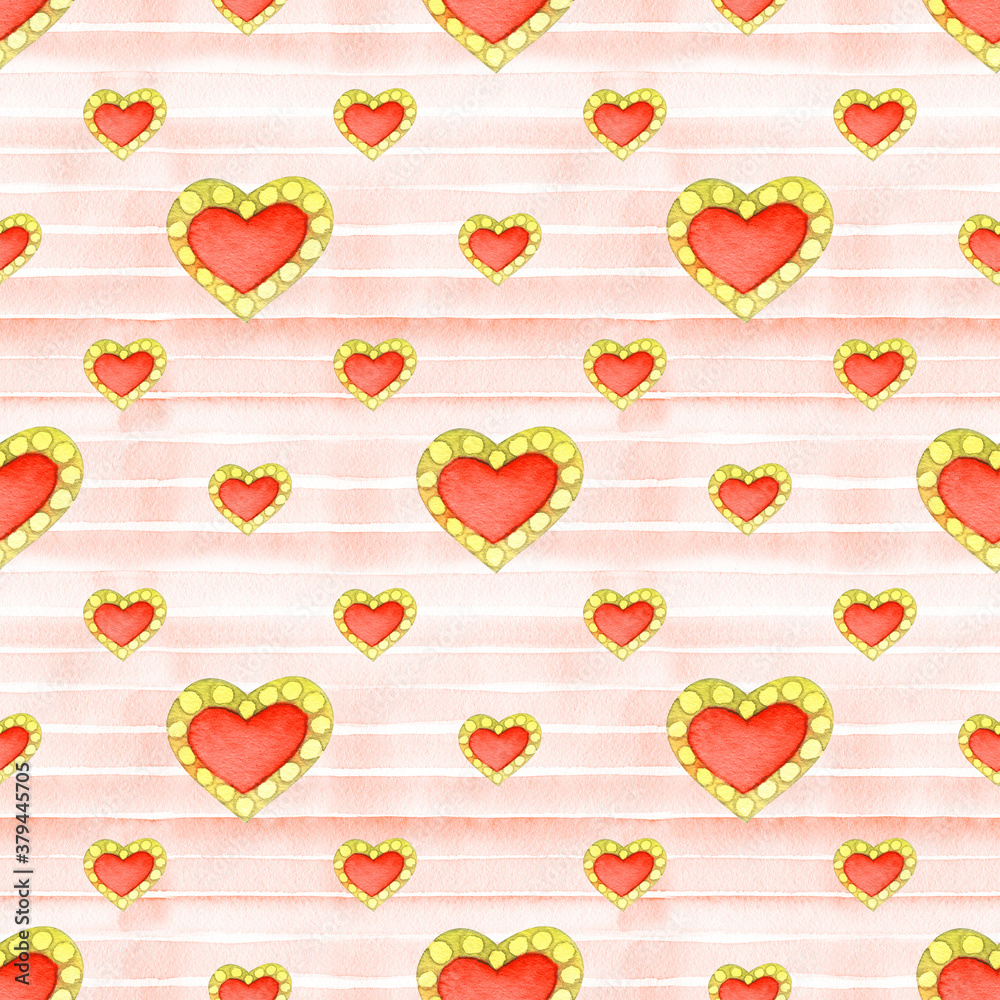 Red romantic seamless pattern with heart. Hand painted watercolor stock illustration. Perfect for birthday, valentine, wedding invitations cards. Red romantic seamless pattern with heart. Hand painted watercolor stock illustration. Perfect for birthday, valentine, wedding invitations cards.