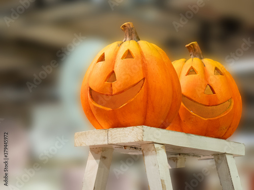 Halloween Pumpkins isolated on blurry background