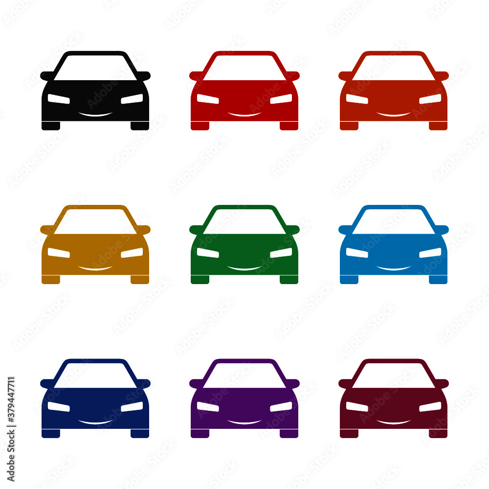 Smiling car icon, color set