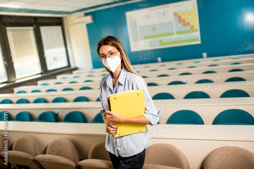 Female student wearing face...