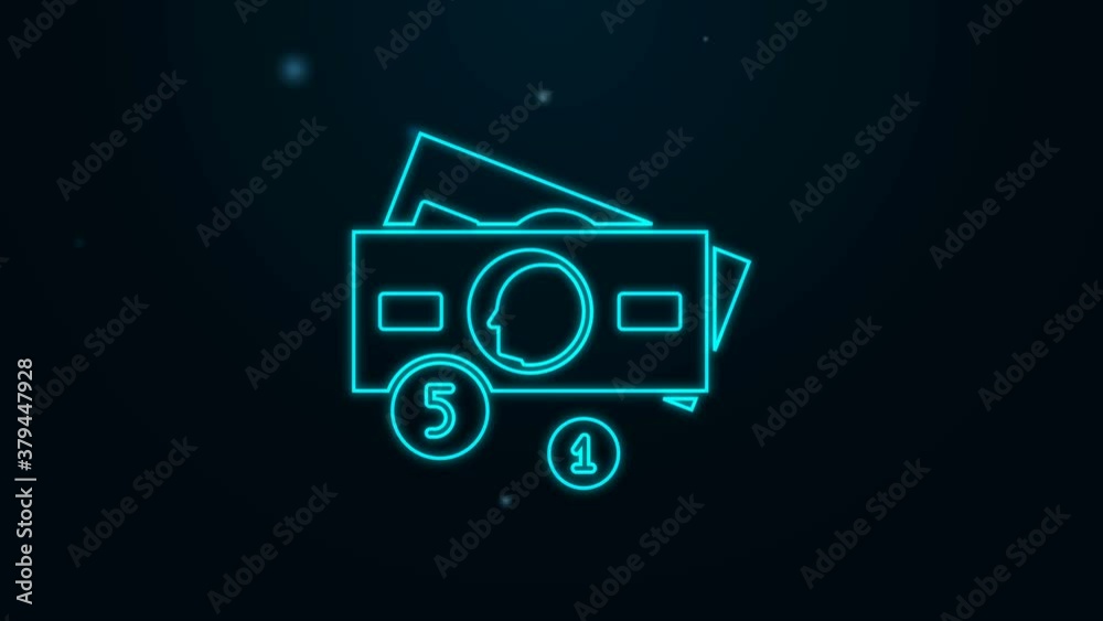 Glowing neon line Stacks paper money cash icon isolated on black background. Money banknotes stacks. Bill currency. 4K Video motion graphic animation Glowing neon line Stacks paper money cash icon isolated on black background. Money banknotes stacks. Bill currency. 4K Video motion graphic animation