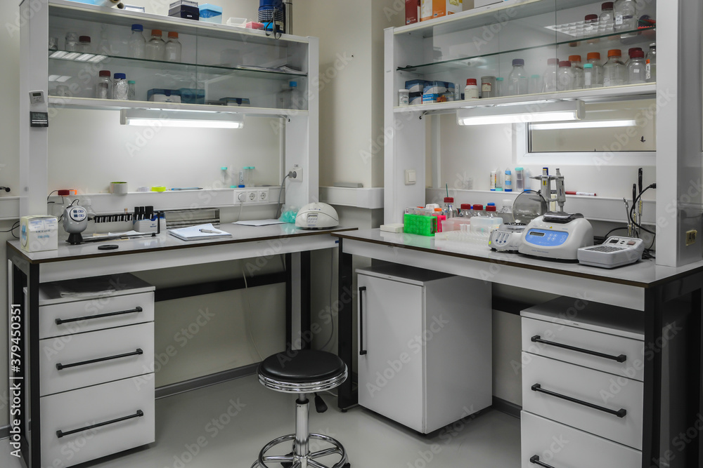 The interior of a modern biological laboratory. The interior of a modern biological laboratory.