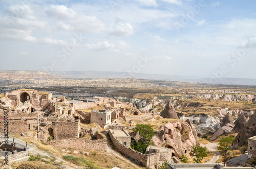 The town of Uchisar from highest building of Cappadocia the Castle Rock, Turkey