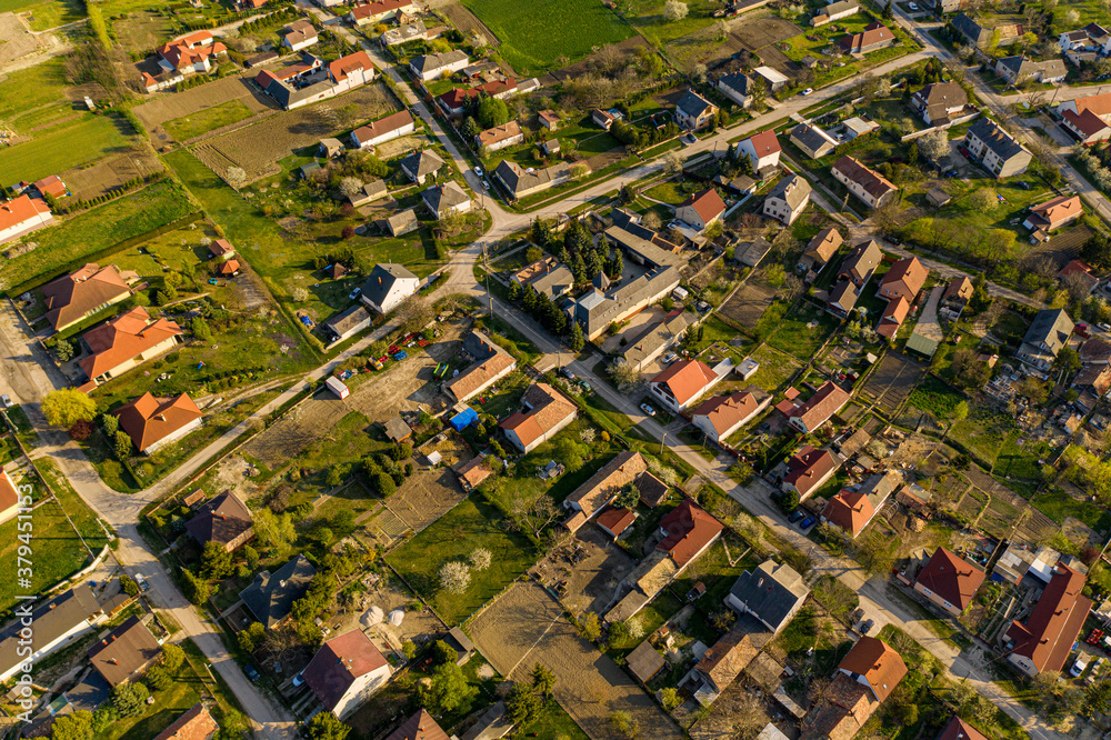 Hungarian village from above. Aerial photo, taken with a drone.