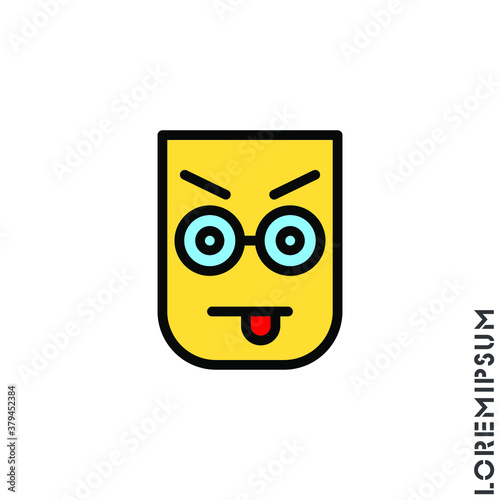 Mocking teasing and angry color icon. showing tongue and frowning eyebrows Emoticon Icon Vector Illustration. 
