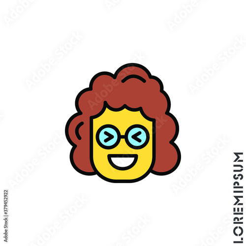 Emoticon vector girl, woman yellow icon on white background. vector emoticon icon symbol sign from modern user interface collection for mobile concept and web apps design. Laugh, emoji icon vector, em