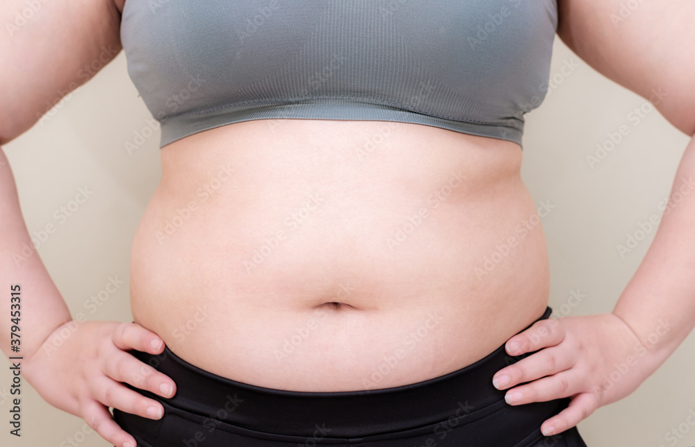 Fat woman., Shape up healthy stomach muscle