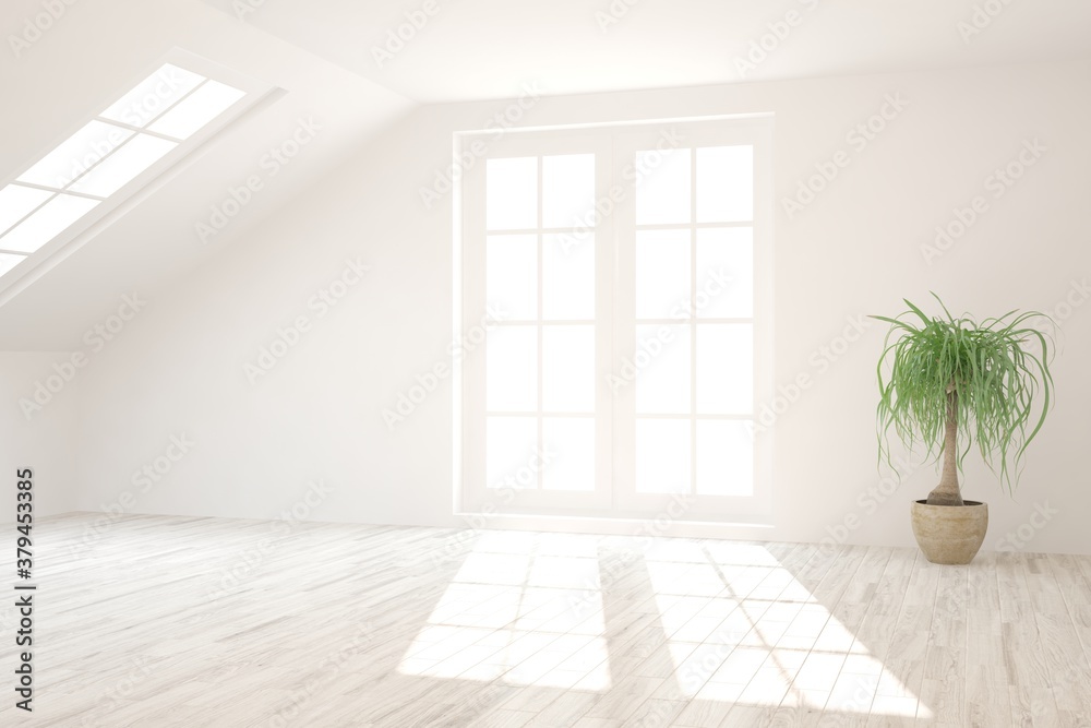 White empty room. Scandinavian interior design. 3D illustration White empty room. Scandinavian interior design. 3D illustration