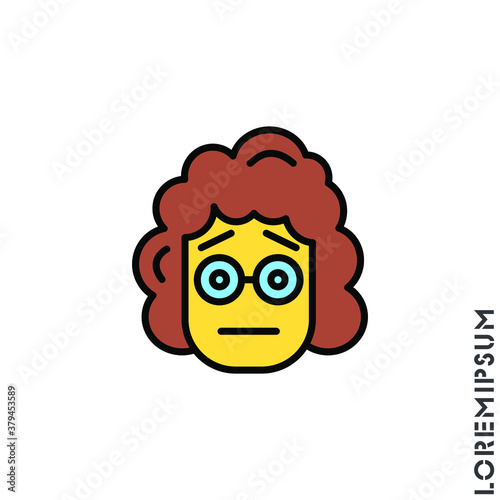 cute yellow girl, woman icon emoticon sticker, vector illustration. Embarrassed Shy Blushing Face Emoticon Icon Vector Illustration