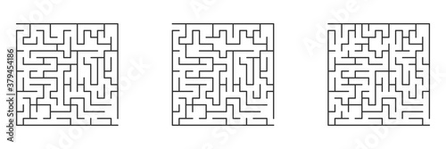 Game set icon. White vector template with a black maze, puzzle. Illustration for puzzle, labyrinth books, magazines isolated on a white.