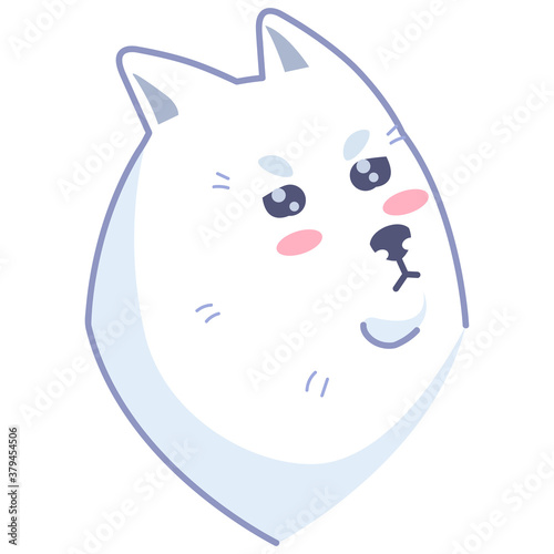Dog sticker, proud emoticon. Emoticon for social networks and messengers. White dog pet. Cute kawaii animal in cartoon style.