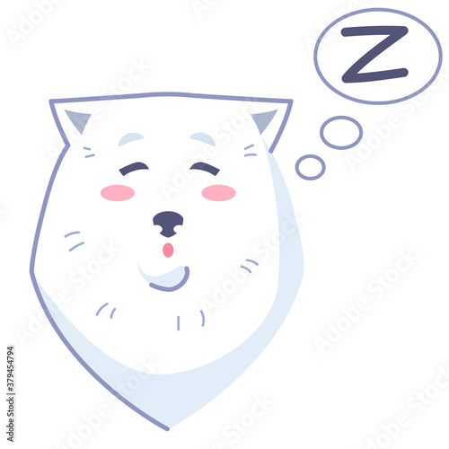 Dog sticker, sleeping emoticon. Emoticon for social networks and messengers. White dog pet. Cute kawaii animal in cartoon style.