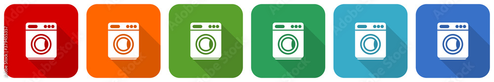 Laundry, machine, washer, icon set, flat design vector illustration in 6 colors options for webdesign and mobile applications Laundry, machine, washer, icon set, flat design vector illustration in 6 colors options for webdesign and mobile applications