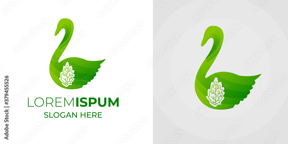 Duck and green leaf logo design vector illustration Duck and green leaf logo design vector illustration