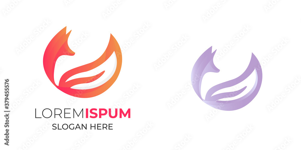 Fox logo design into a leaf logo vector illustration.Logo design template Fox logo design into a leaf logo vector illustration.Logo design template