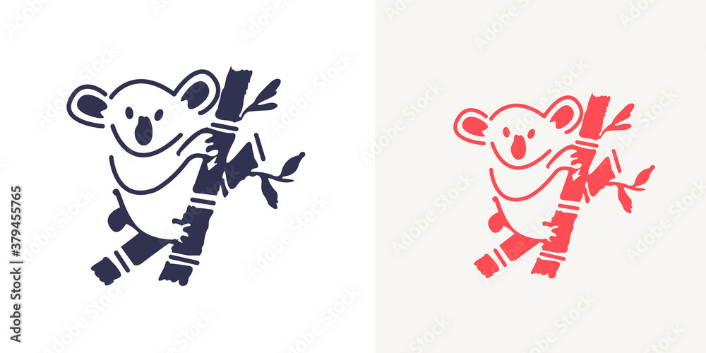panda on bamboo logo design in white background vector illustration .Animal logo with black koala illustration 