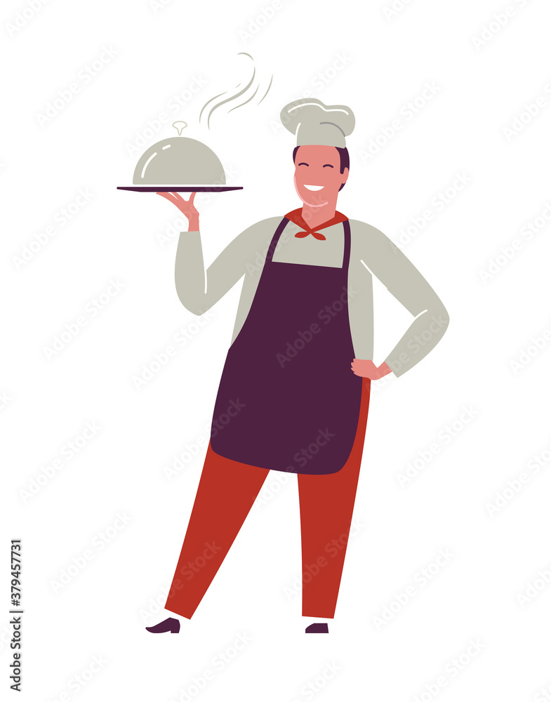 Chef with tray symbol. Restaurant, food concept vector Chef with tray symbol. Restaurant, food concept vector