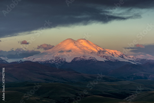 Elbrus at sunrise in Caucasus mountains