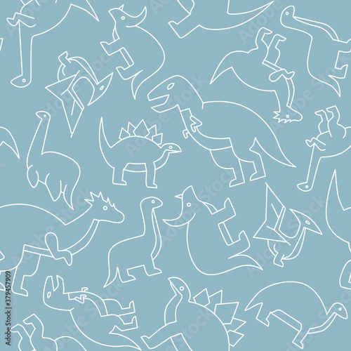 Dinosaurs - Vector background (seamless pattern) of triceratops, stegosaurus, tyrannosaurus and other animals of the Jurassic period for graphic design