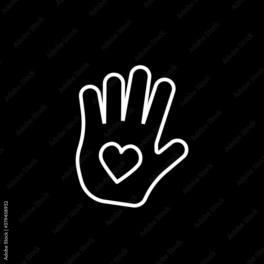 Fototapeta premium Heart in palm line icon.