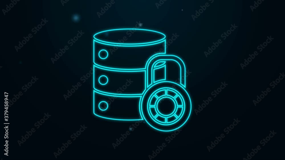 Glowing neon line Server security with closed padlock icon isolated on black background. Security, safety, protection concept. 4K Video motion graphic animation Glowing neon line Server security with closed padlock icon isolated on black background. Security, safety, protection concept. 4K Video motion graphic animation