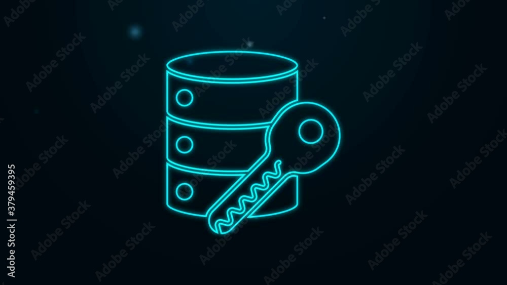Glowing neon line Server security with key icon isolated on black background. Security, safety, protection concept. 4K Video motion graphic animation Glowing neon line Server security with key icon isolated on black background. Security, safety, protection concept. 4K Video motion graphic animation