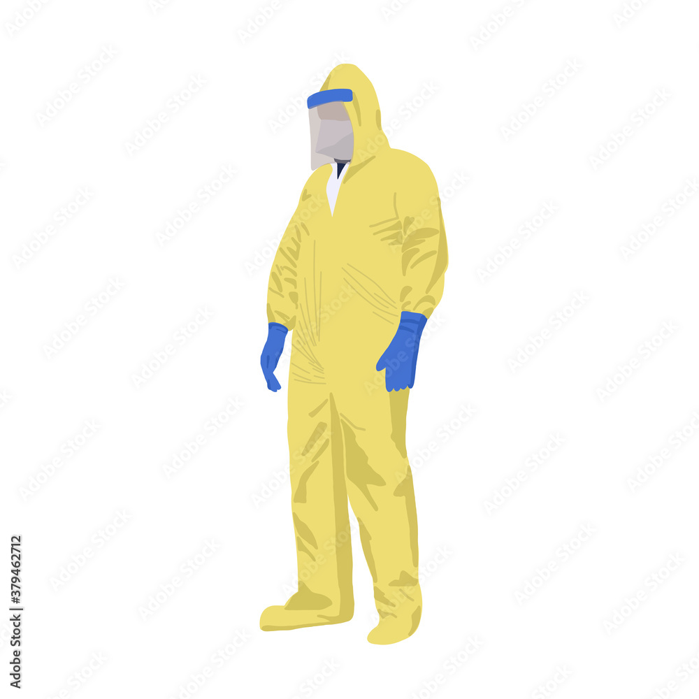 Man in protective yellow suit and mask Man in protective yellow suit and mask