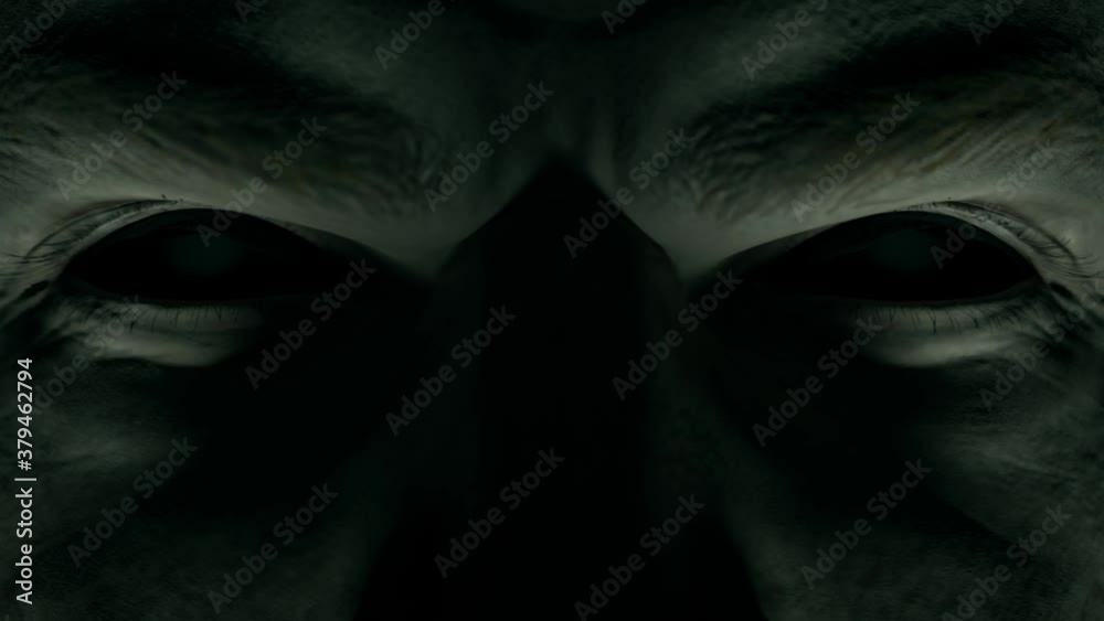 Scary menacing gaze of a man with empty black eyes close-up Scary menacing gaze of a man with empty black eyes close-up