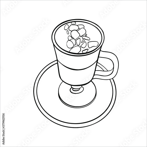 Hot drink outline vector icon. Thin line black hot cocoa with marshmallow icon, flat vector simple element illustration from editable food concept isolated stroke on white background