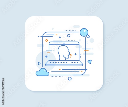 Cough line icon. Abstract vector button. Coronavirus symptom sign. Flu, sneeze or pneumonie symbol. Cough line icon. Laptop concept badge. Vector