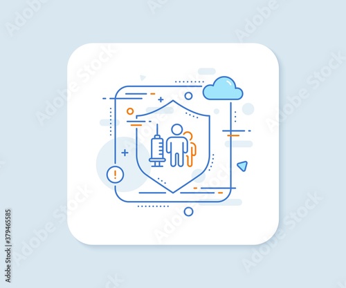Medical vaccination line icon. Abstract vector button. Medicine vaccine sign. Pharmacy medication symbol. Medical vaccination line icon. Protect shield concept. Vector