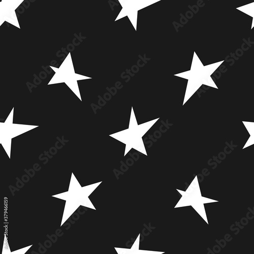 Seamless pattern with white stars on black background. Endless background  wallpaper  wrapping  packaging  texture  paper. Vector illustration in flat style.
