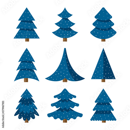 Set tree Merry Christmas Icon Isolated Vector esp 10