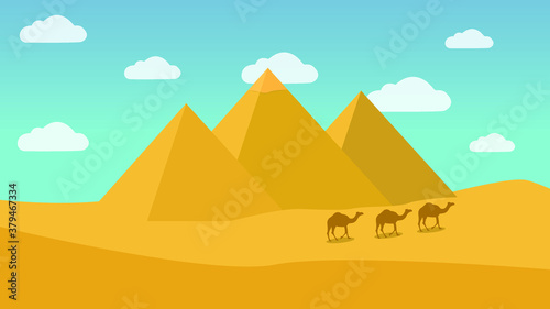 Landscape of the three pyramids of egypt in vector.