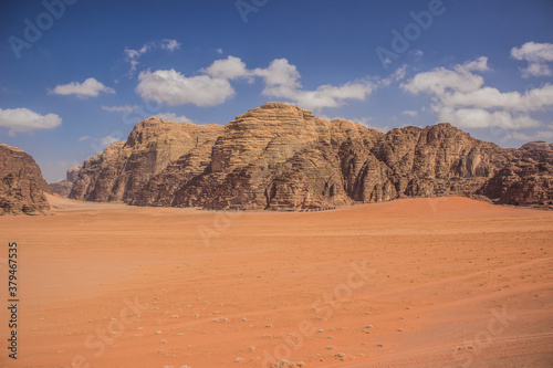 desert landscape picturesque Middle East scenic view rocky sand stone mountain huge valley foreshortening from above