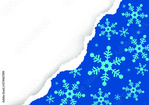 Christmas ripped paper, blue background with snowflakes.
 Illustration of blue torn paper background with place for your text or image. Vector available.