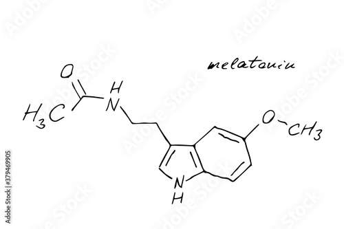 Melatonin Chemistry Molecule Formula Hand Drawn Imitation