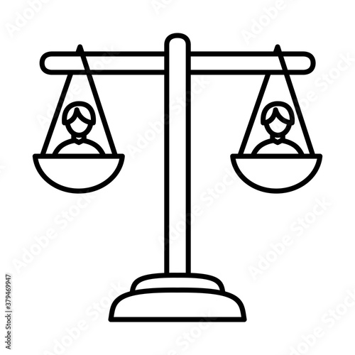 law scale with men line style icondesign, justice legal judgment and judical theme Vector illustration