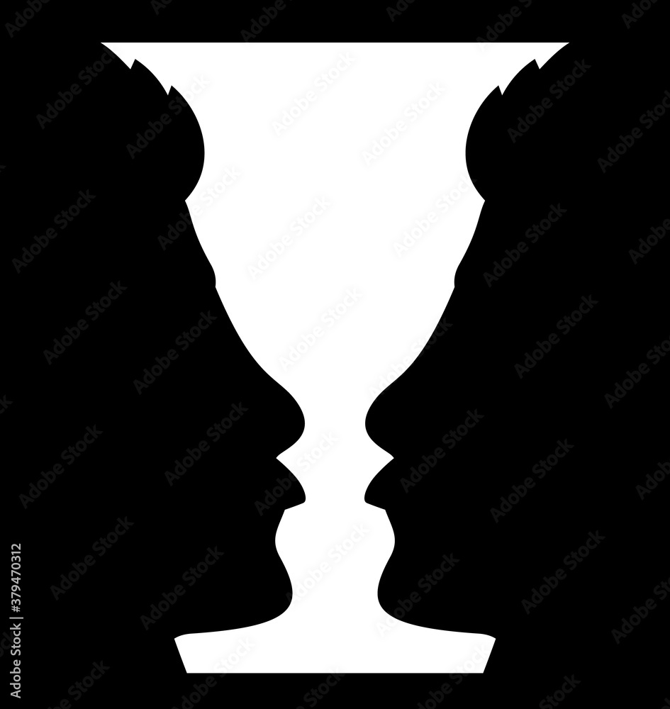 Optical Illusion with Vase and Face Profile Silhouettes