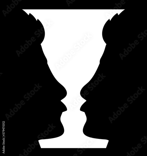 Optical Illusion with Vase and Face Profile Silhouettes