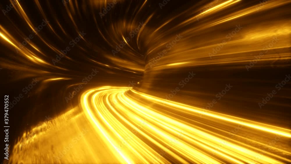 The speed of digital lights, neon beams moving through the tunnels of digital technology. Space time concept. Seamless loop 3d render