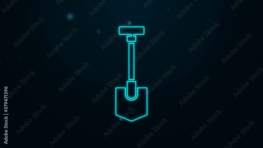 Glowing neon line Shovel icon isolated on black background. Gardening tool. Tool for horticulture, agriculture, farming. 4K Video motion graphic animation Glowing neon line Shovel icon isolated on black background. Gardening tool. Tool for horticulture, agriculture, farming. 4K Video motion graphic animation