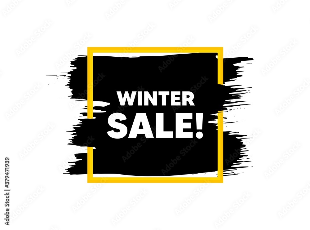 Winter Sale. Paint brush stroke in square frame. Special offer price sign. Advertising Discounts symbol. Paint brush ink splash banner. Winter sale badge shape. Grunge black watercolor banner. Vector Winter Sale. Paint brush stroke in square frame. Special offer price sign. Advertising Discounts symbol. Paint brush ink splash banner. Winter sale badge shape. Grunge black watercolor banner. Vector