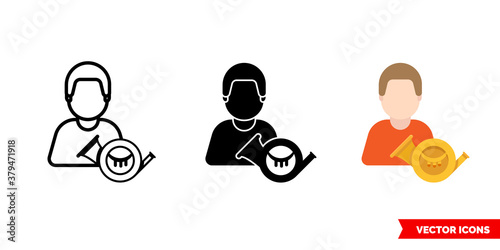 Hornist wind jammer icon of 3 types color, black and white, outline. Isolated vector sign symbol.