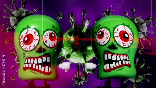 Green skull toys with virus cells photo